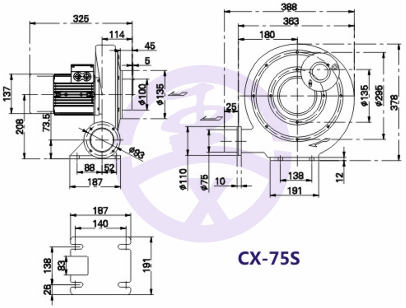 550w750W1.1kw1.5kw2.2kw铝壳中压风机生物质燃烧机炉灶鼓风机示例图7